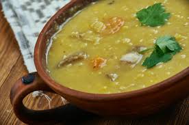Pea Soup - traditional split pea soup served with cheese griller rounds